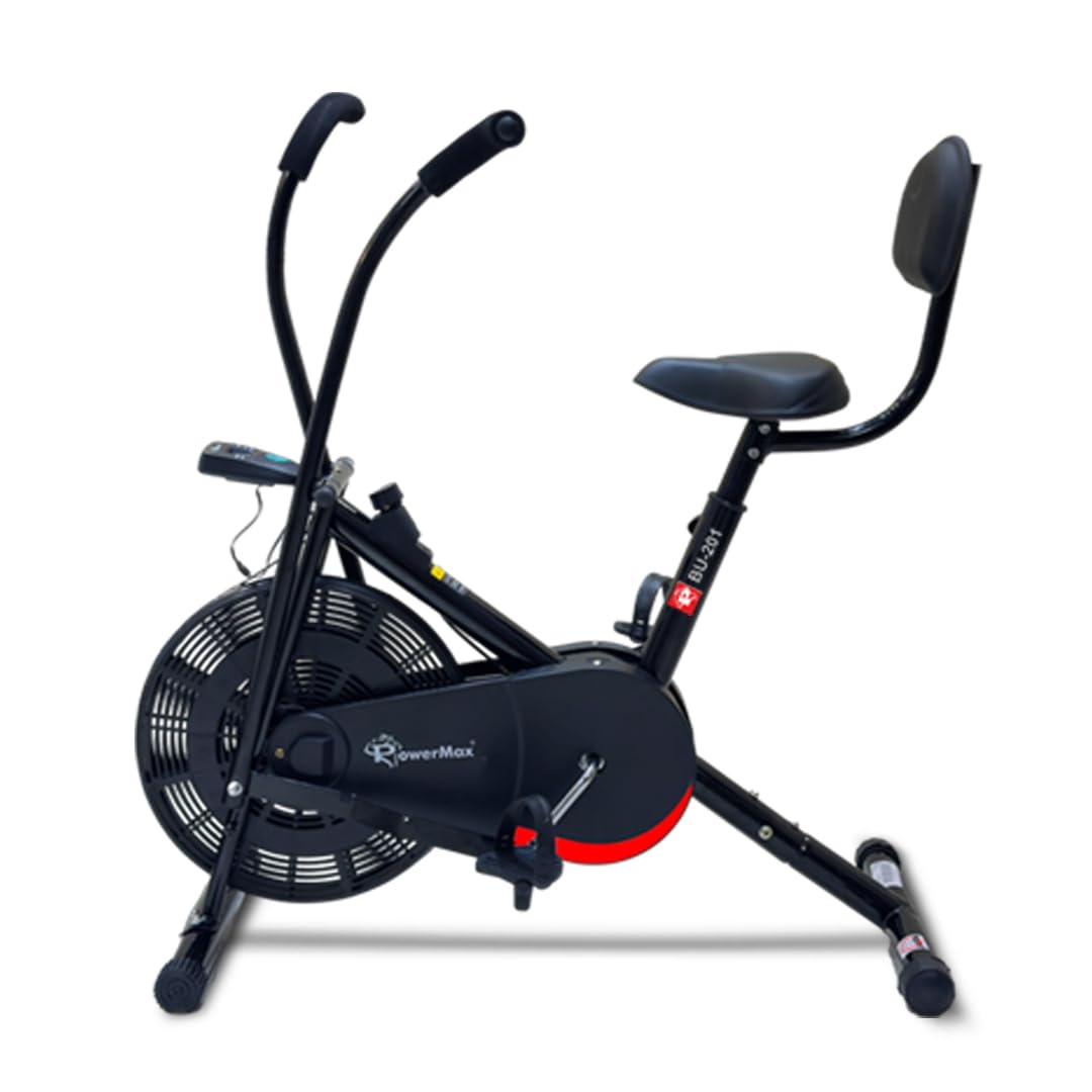PowerMax Fitness BU-201 Dual-Action Air Bike – Adjustable Seat & Back Support, 120 kg Capacity