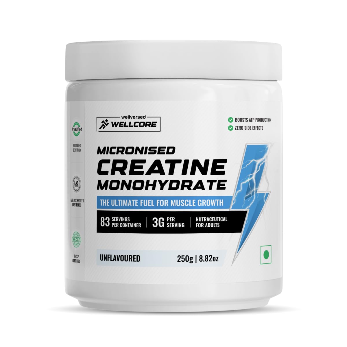 Wellcore Micronised Creatine Monohydrate – 100 g Unflavoured, 33 Servings | Pure, Lab-Tested Strength & Recovery Booster