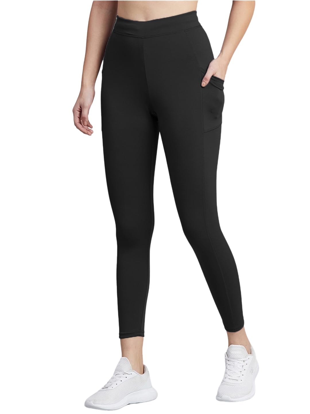 BLINKIN High-Waist Gym Leggings – Black with Mesh Side Panels & Phone Pockets