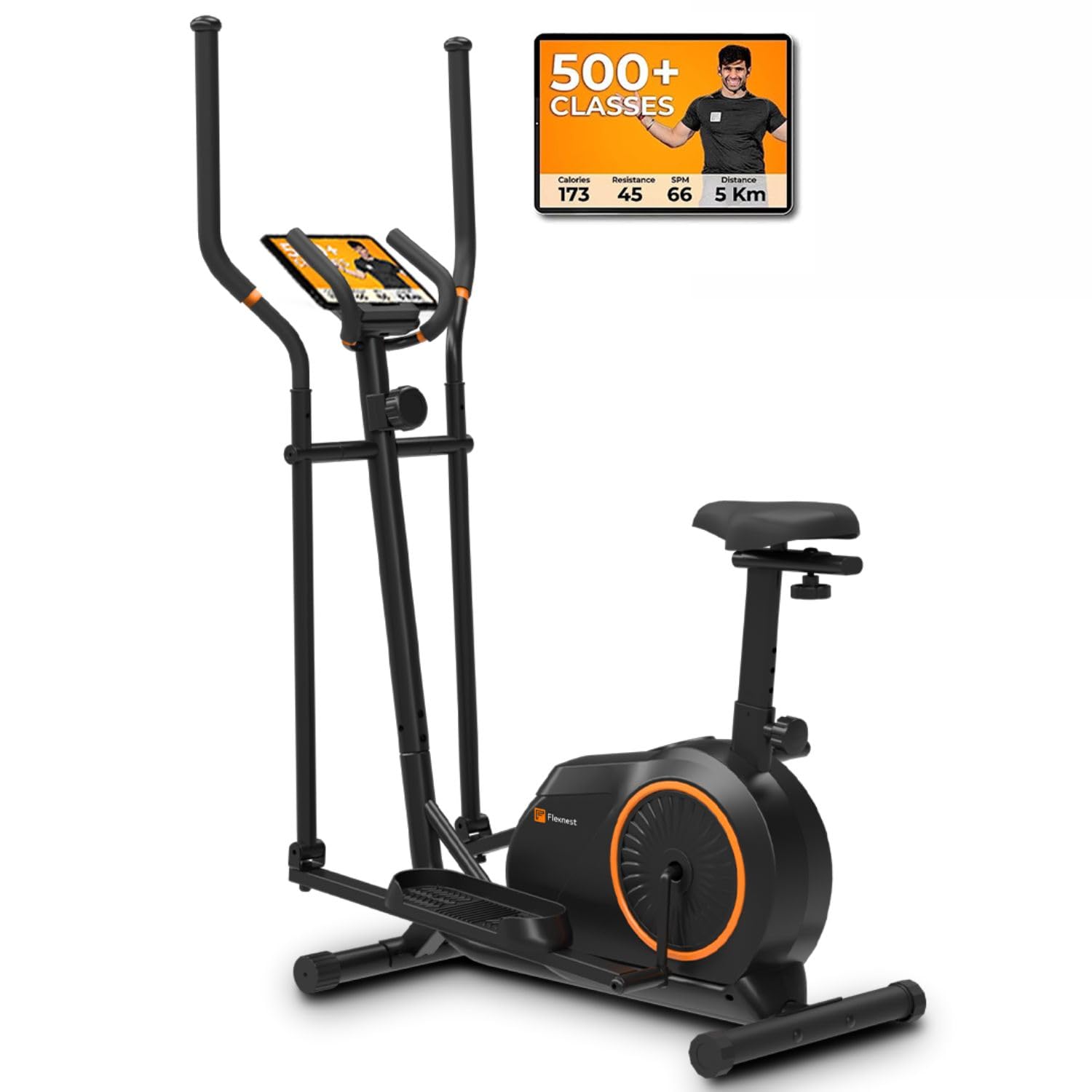 Flexnest Flextrainer EZ Bluetooth Elliptical – 8-Level Magnetic Resistance, 120 kg Capacity, App-Controlled Rides