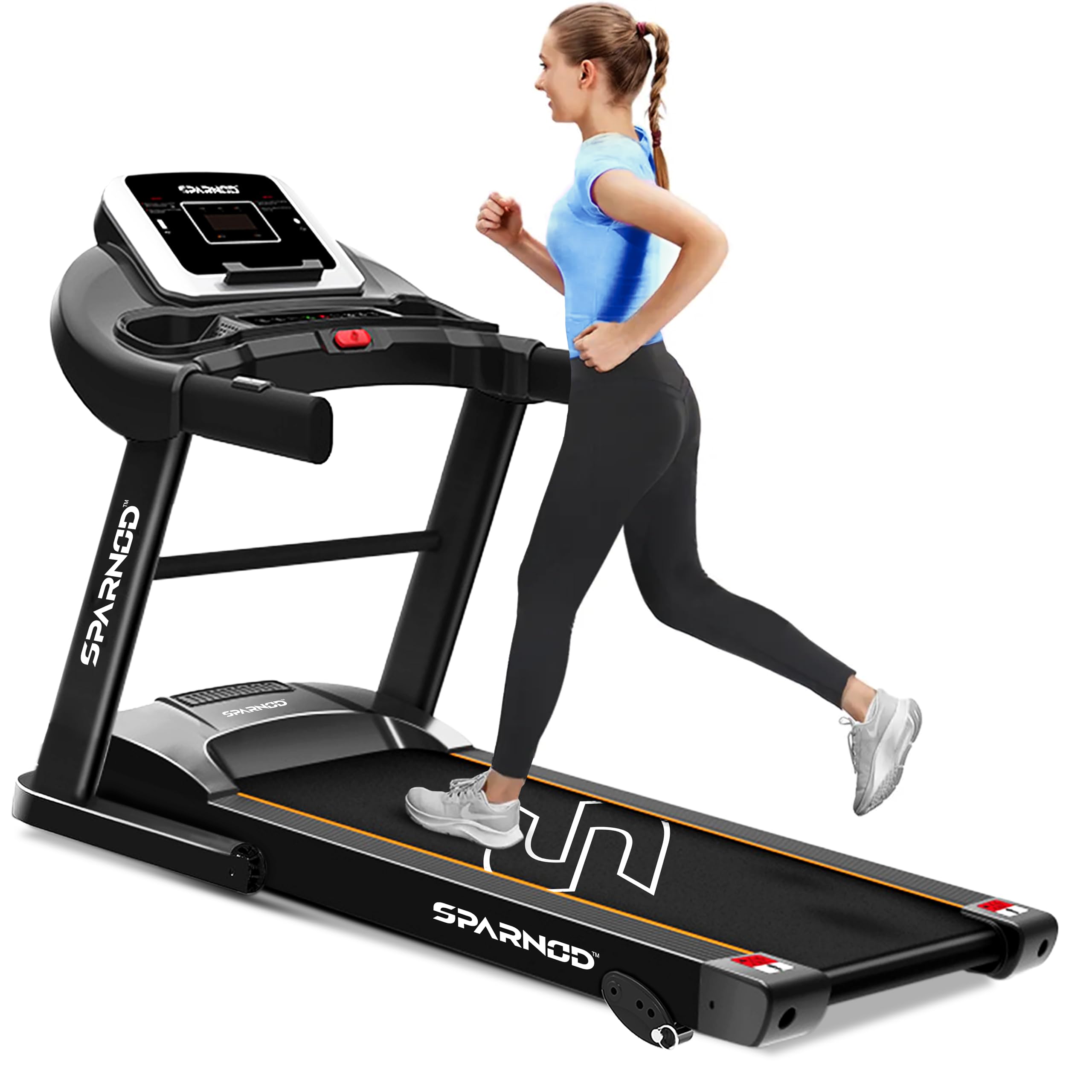 Sparnod Fitness STH-1200 Motorized Folding Treadmill – 4 HP Peak, 12 km/h, 12 Preset Workouts, Bluetooth & Hi-Fi Speakers