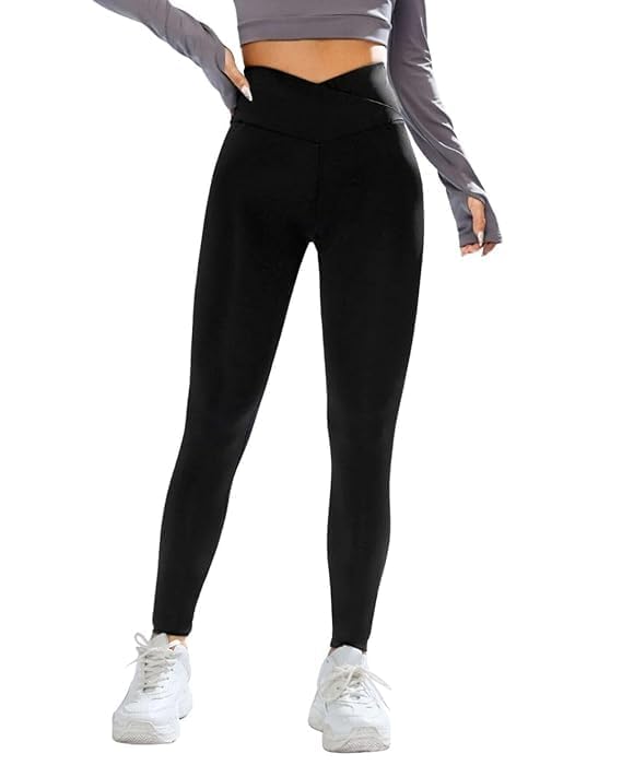 Imperative High-Waist Stretchable Gym Leggings – Crossover Belt, Women & Girls Activewear