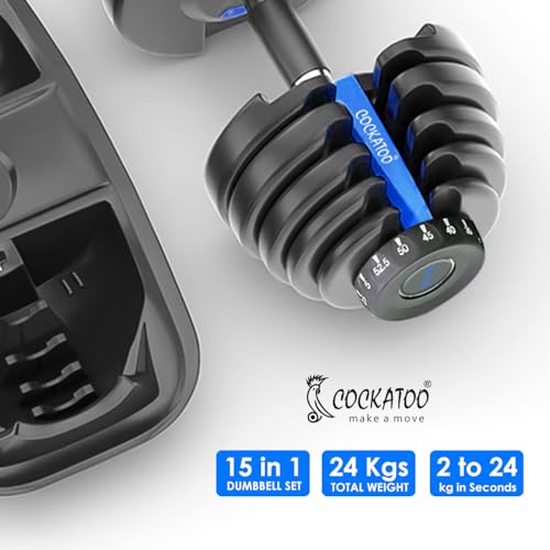 Cockatoo ADB-01 Adjustable Dumbbell Set – 2.5 kg to 24 kg, 15-in-1, One-Second Dial Adjust
