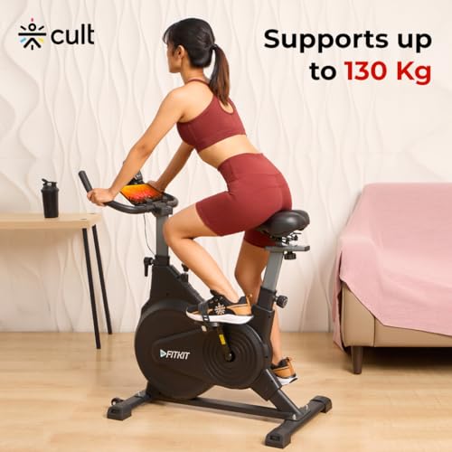 Fitkit by Cult FK7003 Spin Bike – 8 kg Flywheel, Adjustable Brake-Pad Resistance & LCD Monitor