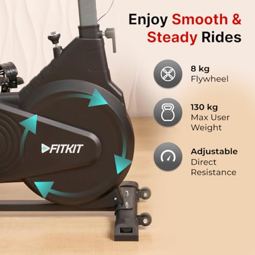 Fitkit by Cult FK7003 Spin Bike – 8 kg Flywheel, Adjustable Brake-Pad Resistance & LCD Monitor