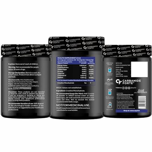 Carbamide Forte Micronised Creatine Monohydrate – Unflavoured 250 g (≈ 83 Servings) | Pure Strength, Energy & Lean Muscle Volumization
