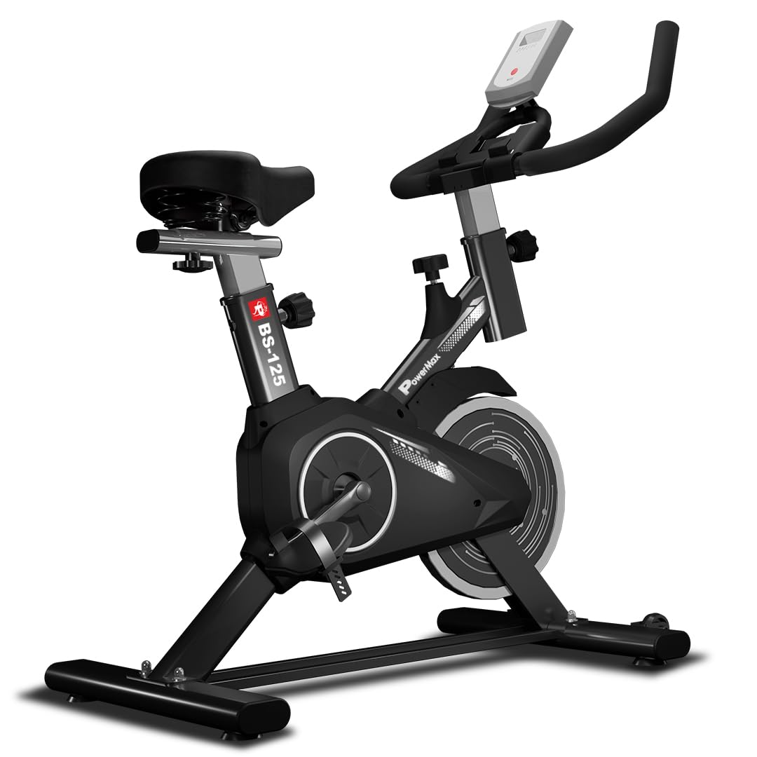 PowerMax Fitness BS-125 Upright Spin Bike – 7 kg Flywheel, Adjustable Seat & LCD Console