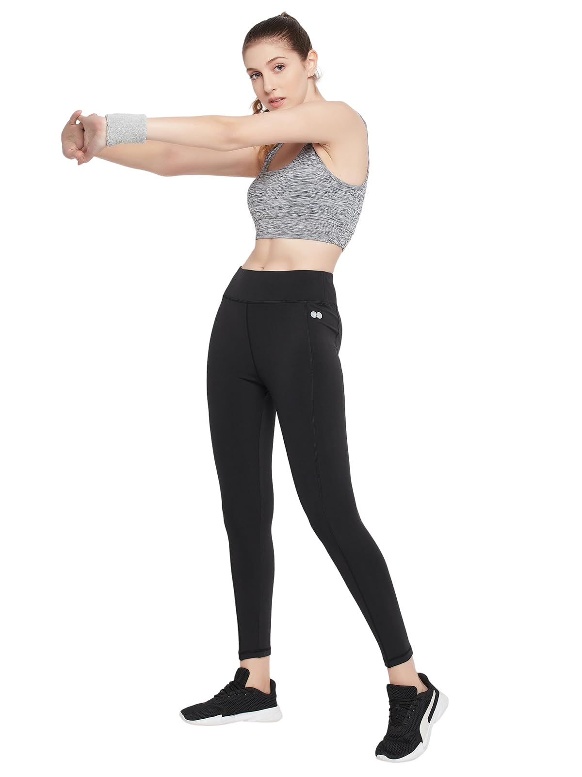 Clovia High-Rise Activewear Tights – Ankle-Length, Polyester-Spandex for Flexibility & Mobility