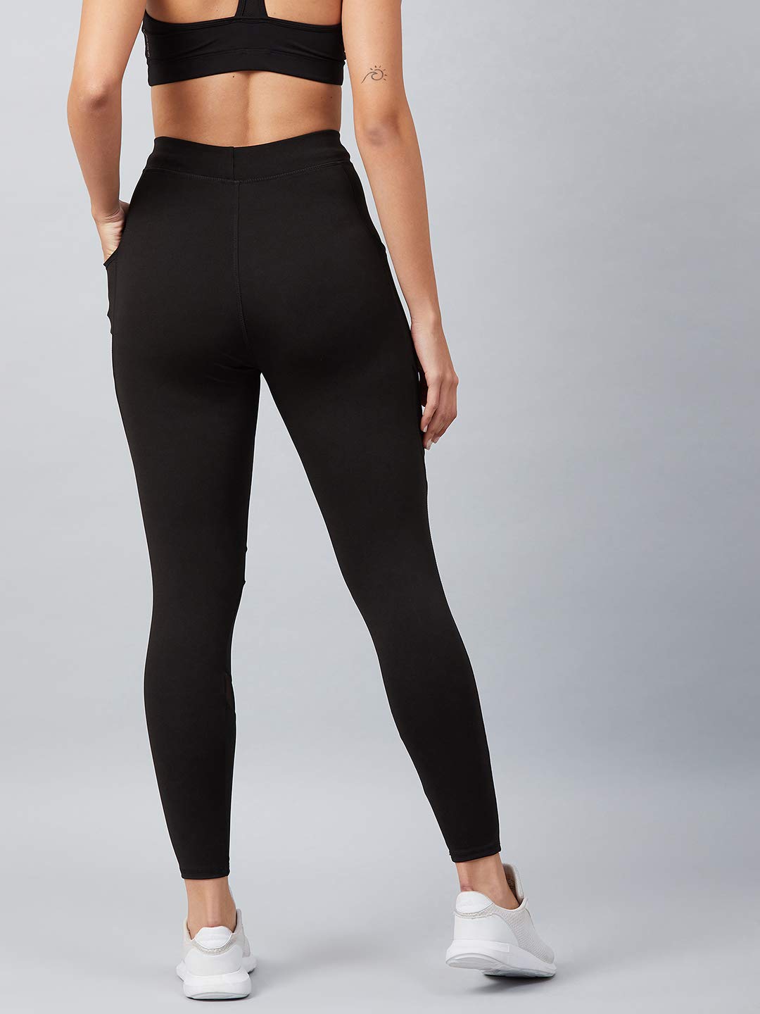 BLINKIN Stretchable High-Waist Gym Leggings – Black, Mesh Panels & Side Pockets