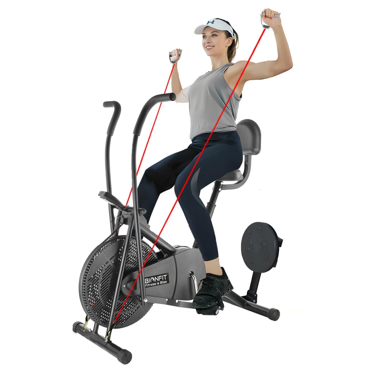 BIONFIT Patented Air Bike – Moving Handles, Attached Resistance Band & 120 kg Capacity