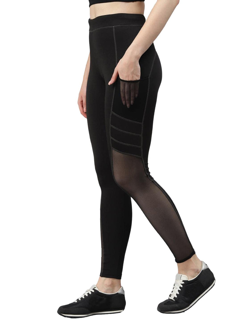 BLINKIN Women’s High-Stretch Leggings with Functional Side Pockets – Black (2XL)