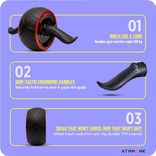 Athmonk Abs Wheel Exerciser – Automatic Rebound Ab Roller for Core Strength, Belly Fat Reduction & Full-Body Toning (Includes Knee Pad & Carry Pouch)