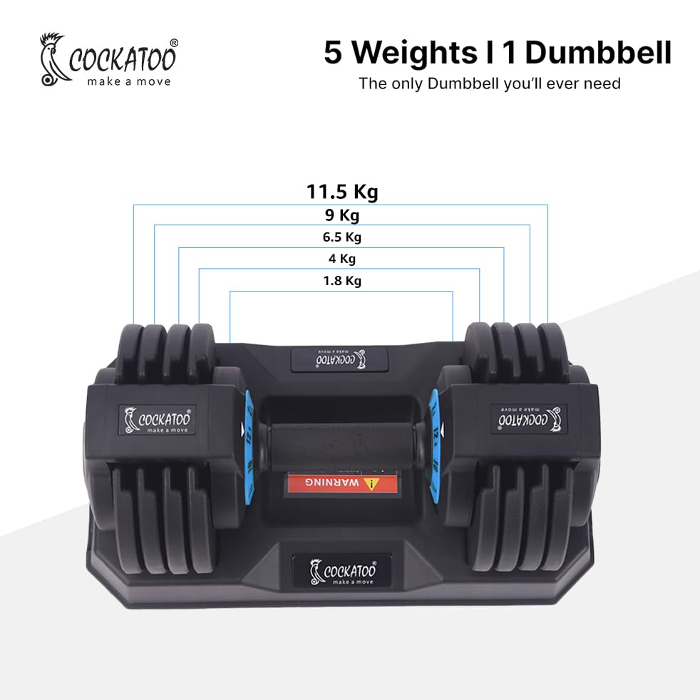 Cockatoo RDB01 Professional Adjustable Dumbbell – 2.5 kg to 12.5 kg Compact Strength Trainer