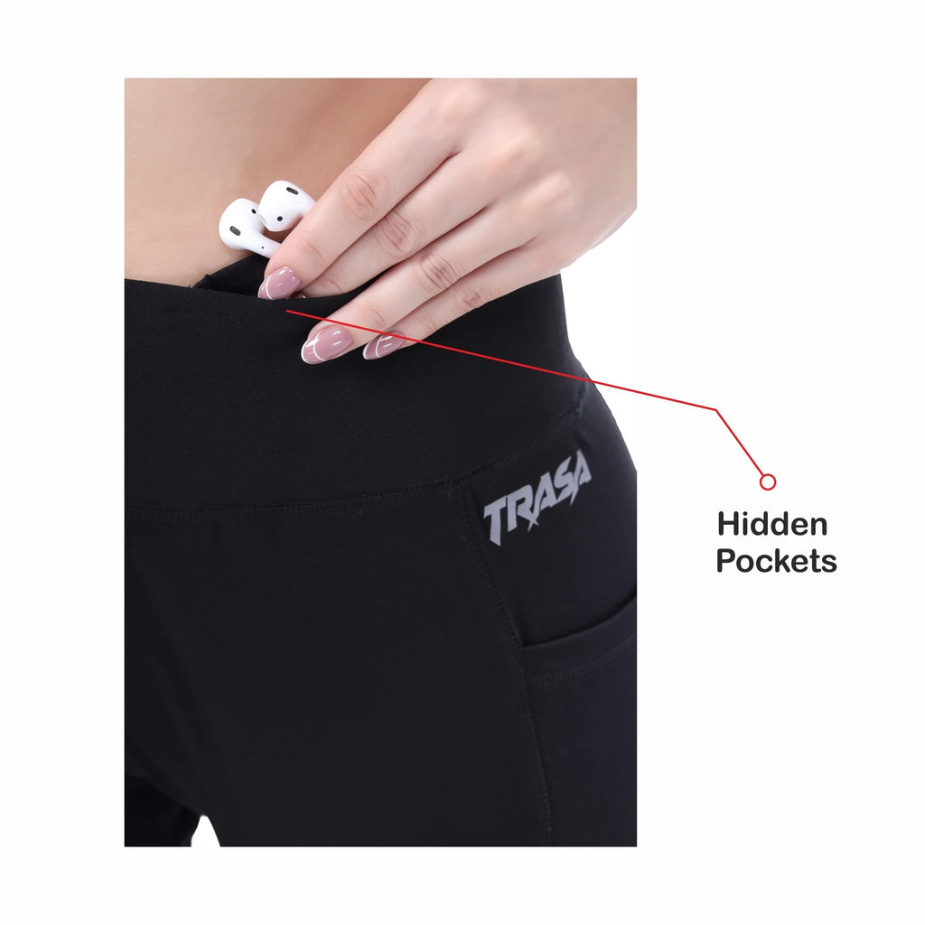 TRASA High-Waist Tummy-Control Yoga Leggings – 3 Pockets, 4-Way Stretch
