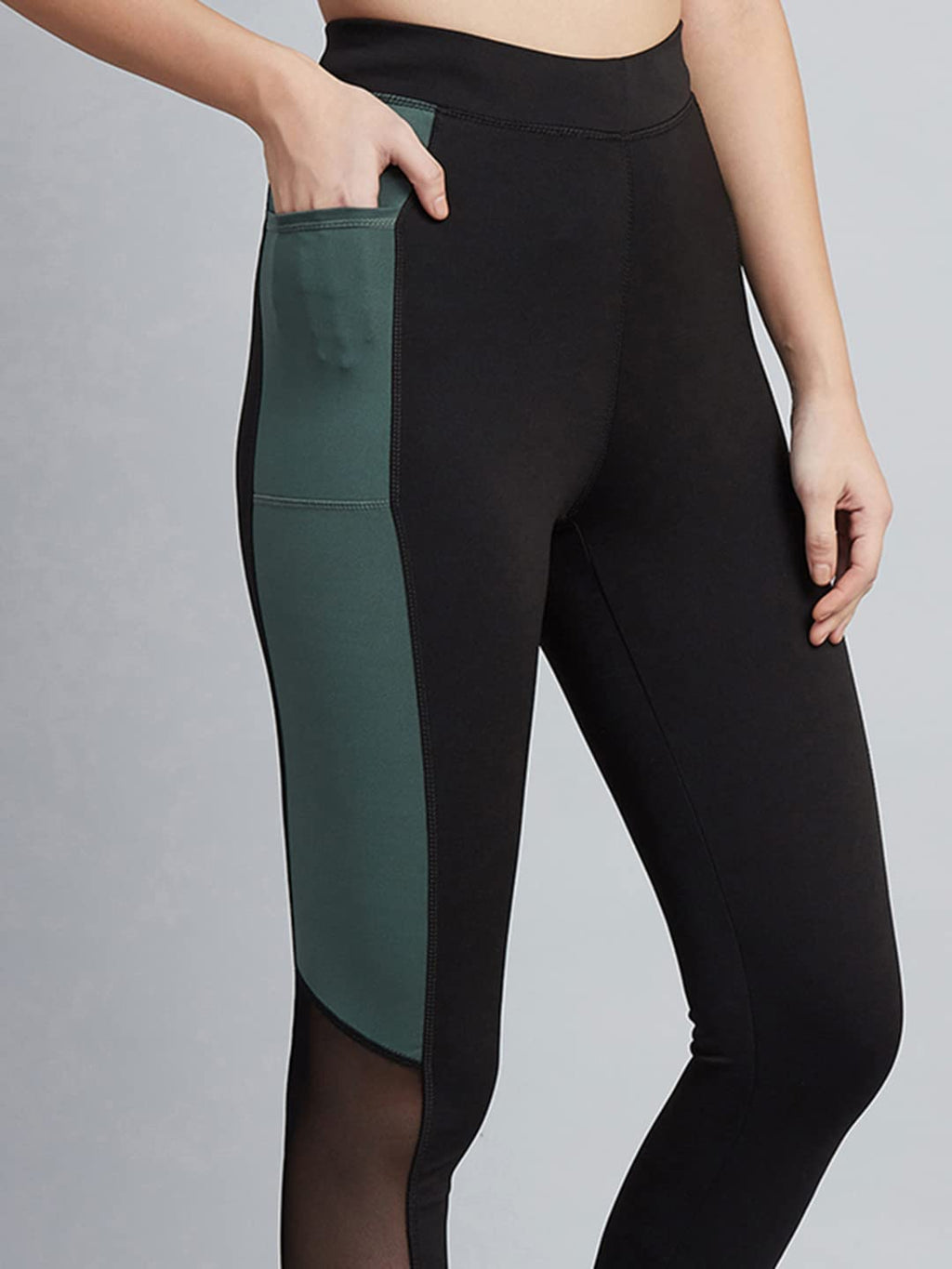 BLINKIN Women's High-Waist Stretchable Workout Leggings with Pockets in Black and Dark Green
