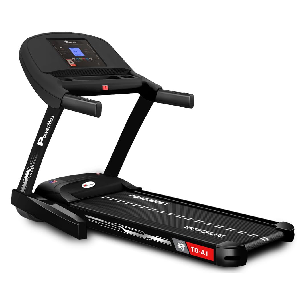 PowerMax Fitness TD-A1 Motorized Folding Treadmill – 6 HP Peak, 15-Level Auto-Incline, 14 km/h, Bluetooth & Speakers