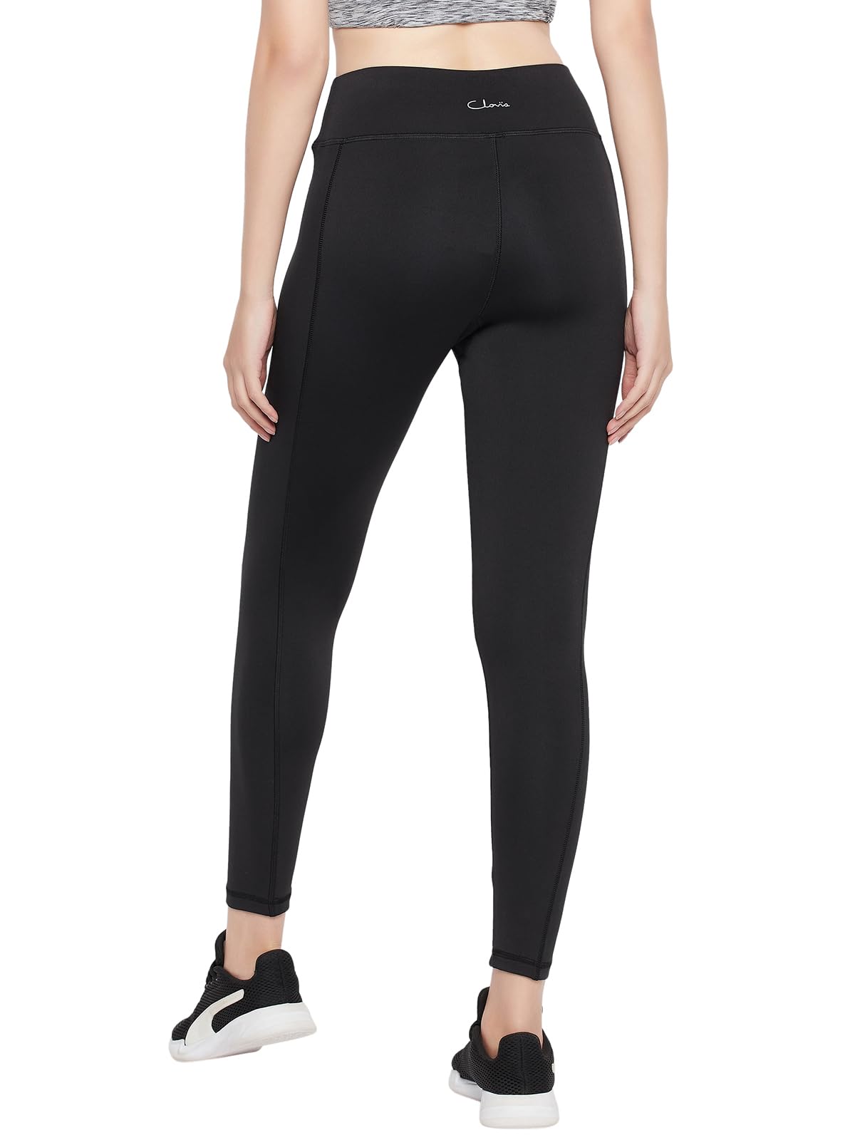 Clovia High-Rise Activewear Tights – Ankle-Length, Polyester-Spandex for Flexibility & Mobility