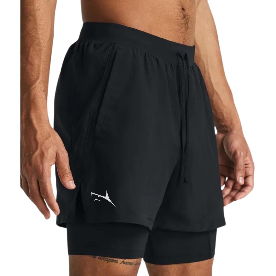 PROSHARX Men's 2-in-1 Active Dual Shorts with Inner Tights Layer – Black