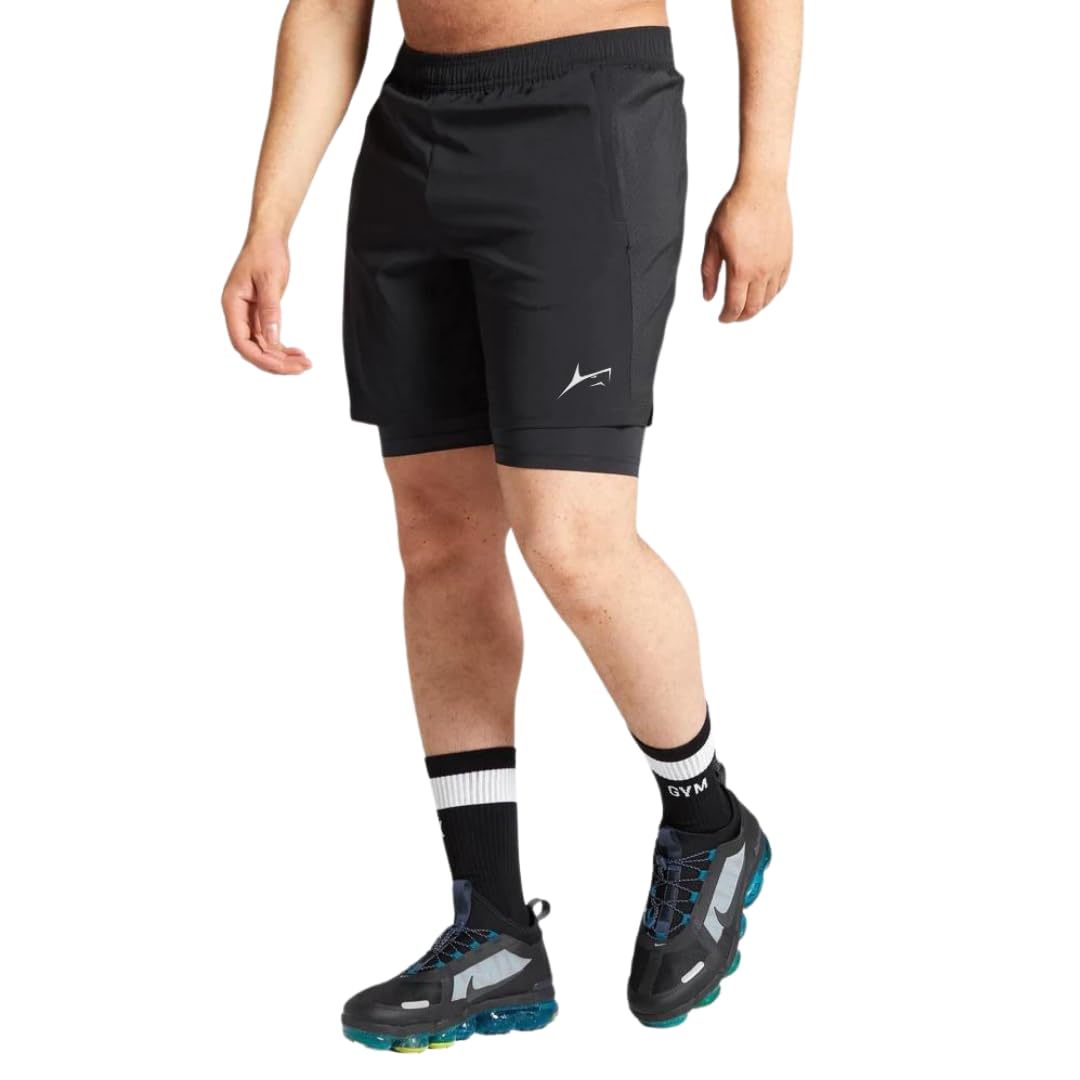 PROSHARX Men's 2-in-1 Active Dual Shorts with Inner Tights Layer – Black