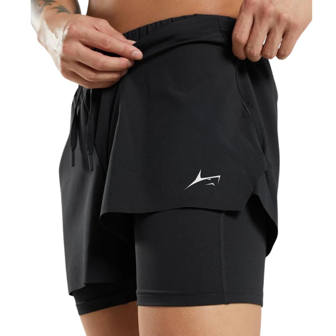 PROSHARX Men's 2-in-1 Active Dual Shorts with Inner Tights Layer – Black