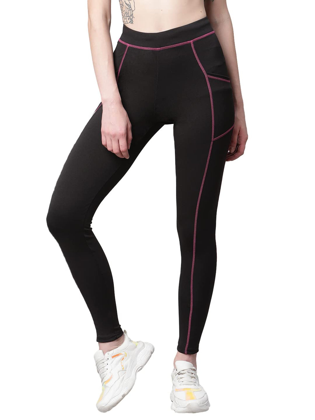 BLINKIN Women's Stretchable See-Through Workout Leggings – High-Waist, Black