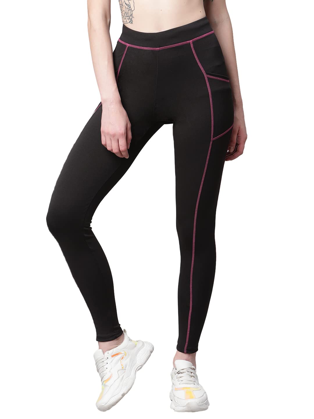 BLINKIN Women's Stretchable See-Through Workout Leggings – High-Waist, Black