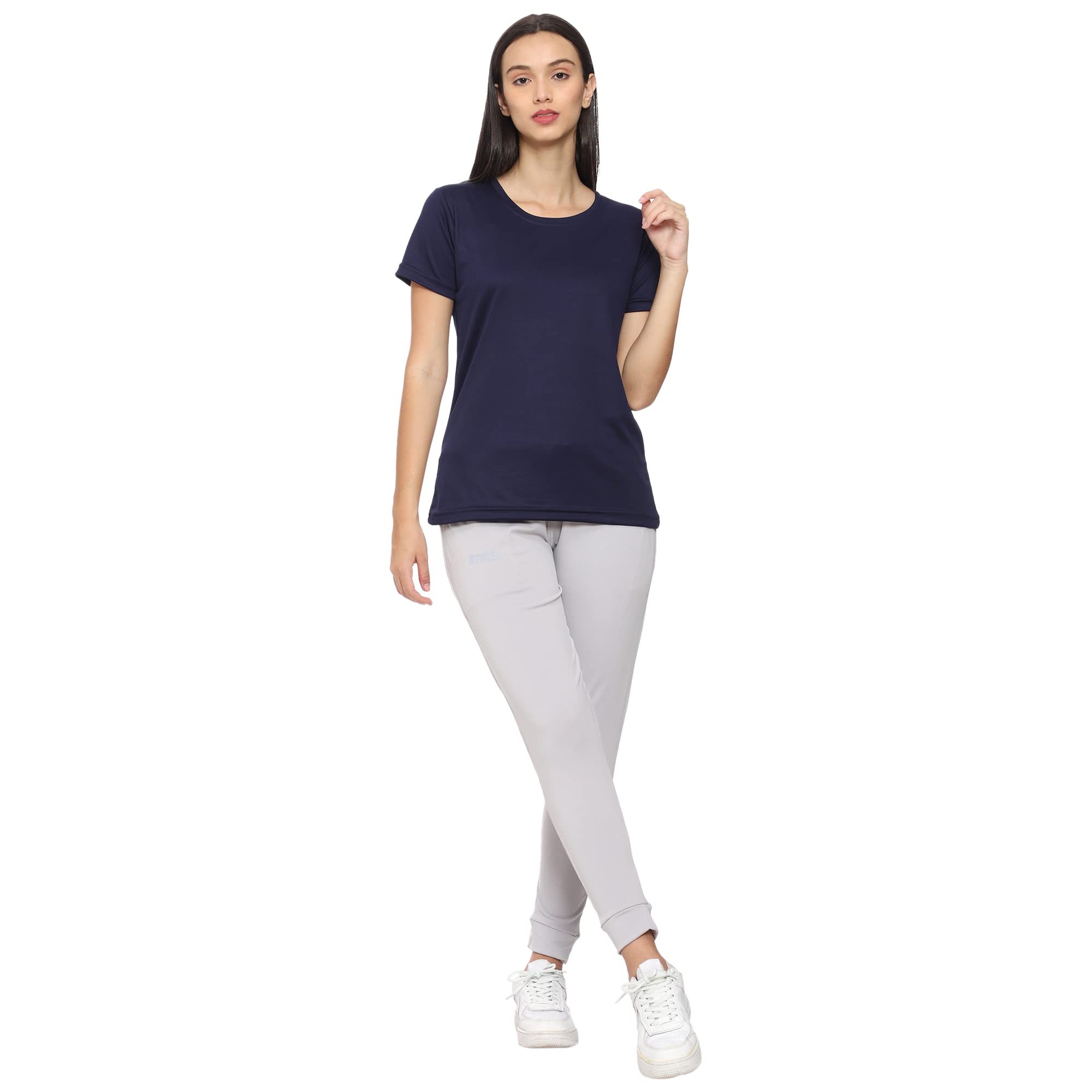 Urban Komfort Women's Navy Blue Split-Back Workout T-Shirt – Size 2XL