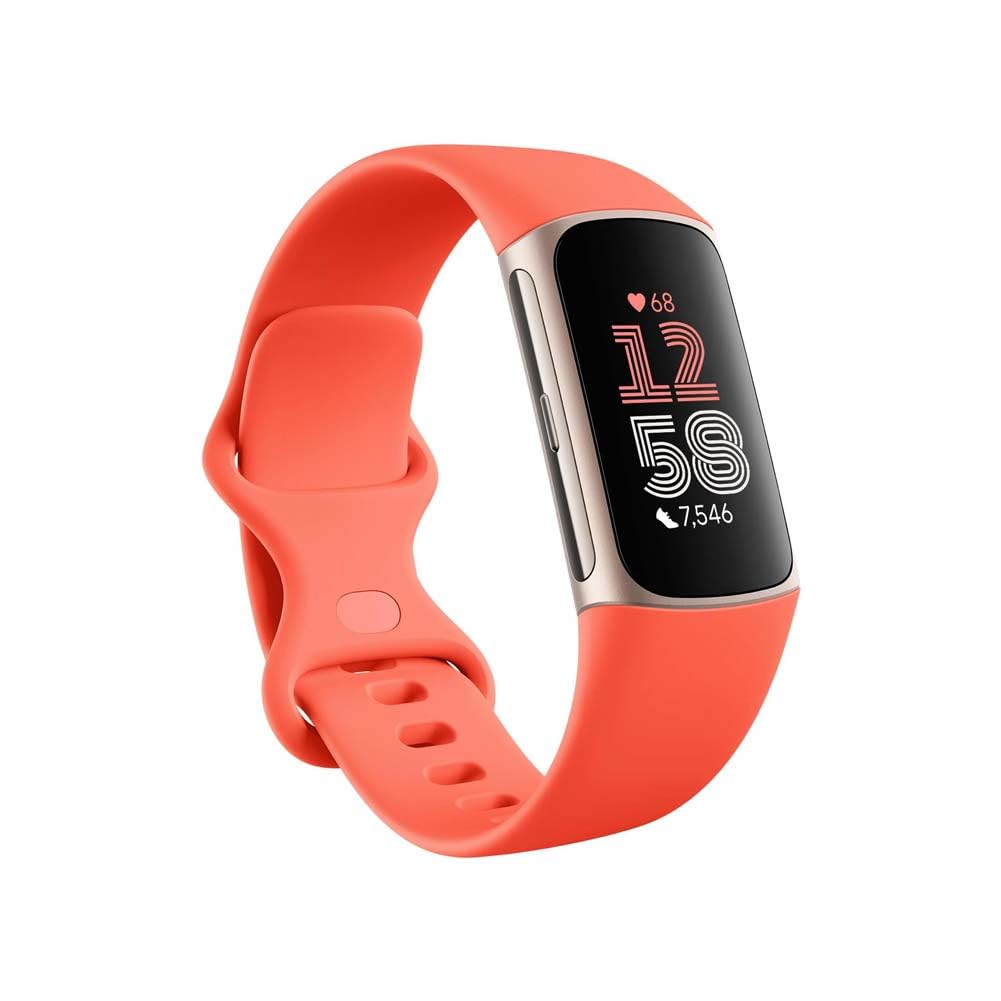 Fitbit Charge 6 Fitness Tracker – Coral / Champagne Gold Aluminum, Built-in GPS & Google Apps