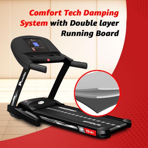 PowerMax Fitness TD-A1 Motorized Folding Treadmill – 6 HP Peak, 15-Level Auto-Incline, 14 km/h, Bluetooth & Speakers