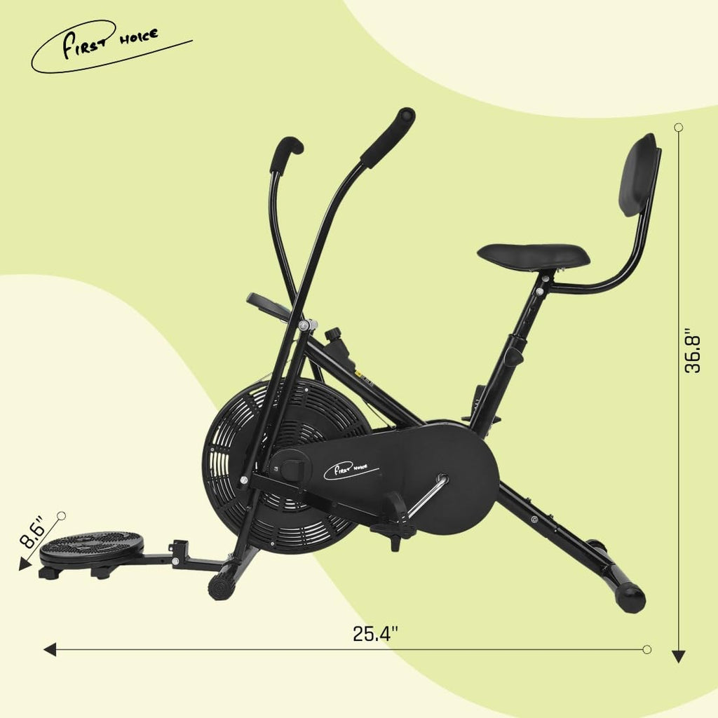 FIRST CHOICE FC-110 BST Air Bike – Moving/Stationary Handles, Back Support, Twister & Adjustable Air Resistance (110 kg Capacity)