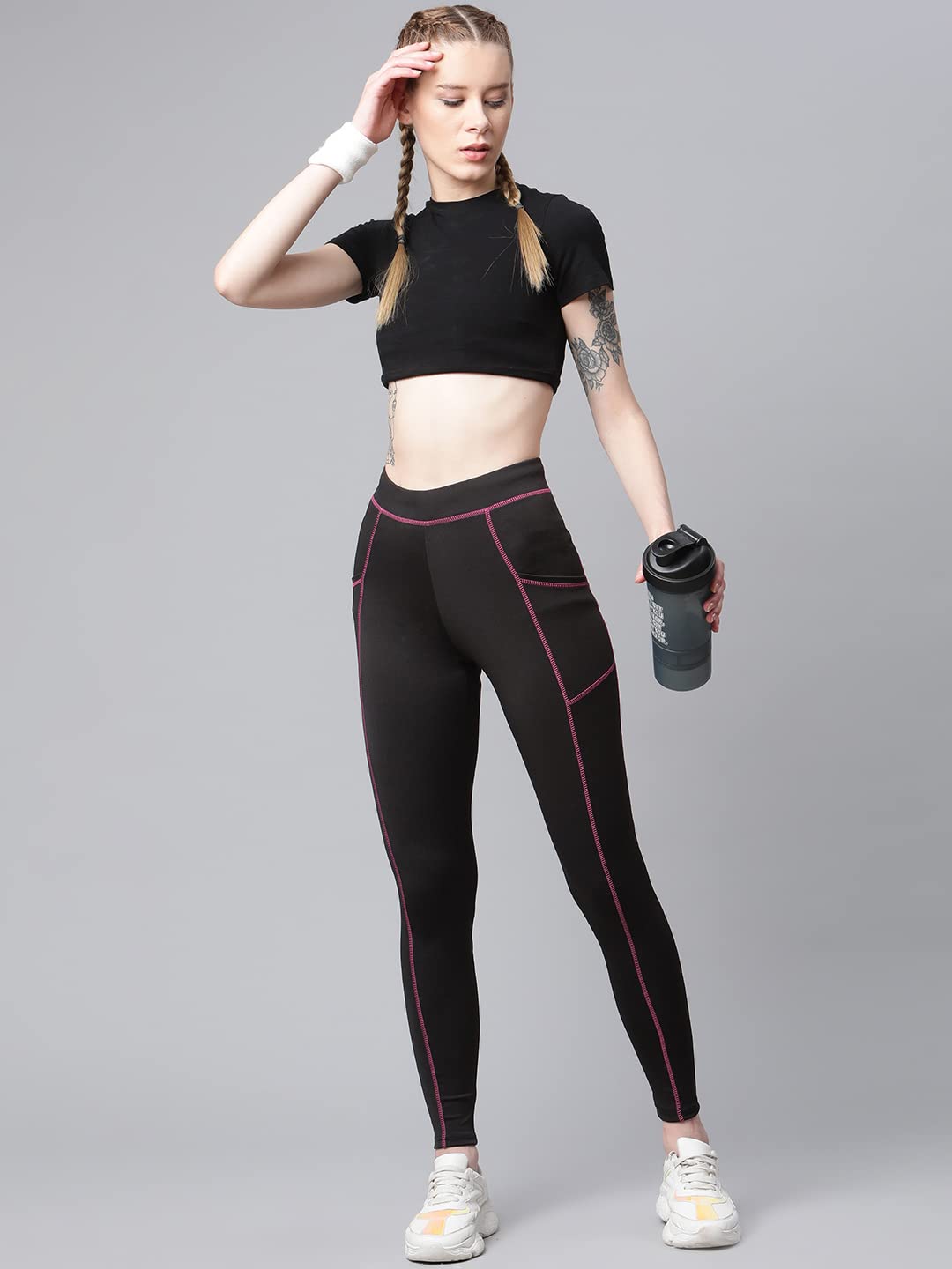 BLINKIN Women's Stretchable See-Through Workout Leggings – High-Waist, Black