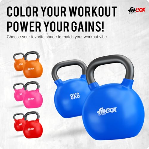 FitBox Sports Premium Kettlebell – 8kg, Blitz Blue – Durable Cast Iron Vinyl Coated Weight for Strength Training