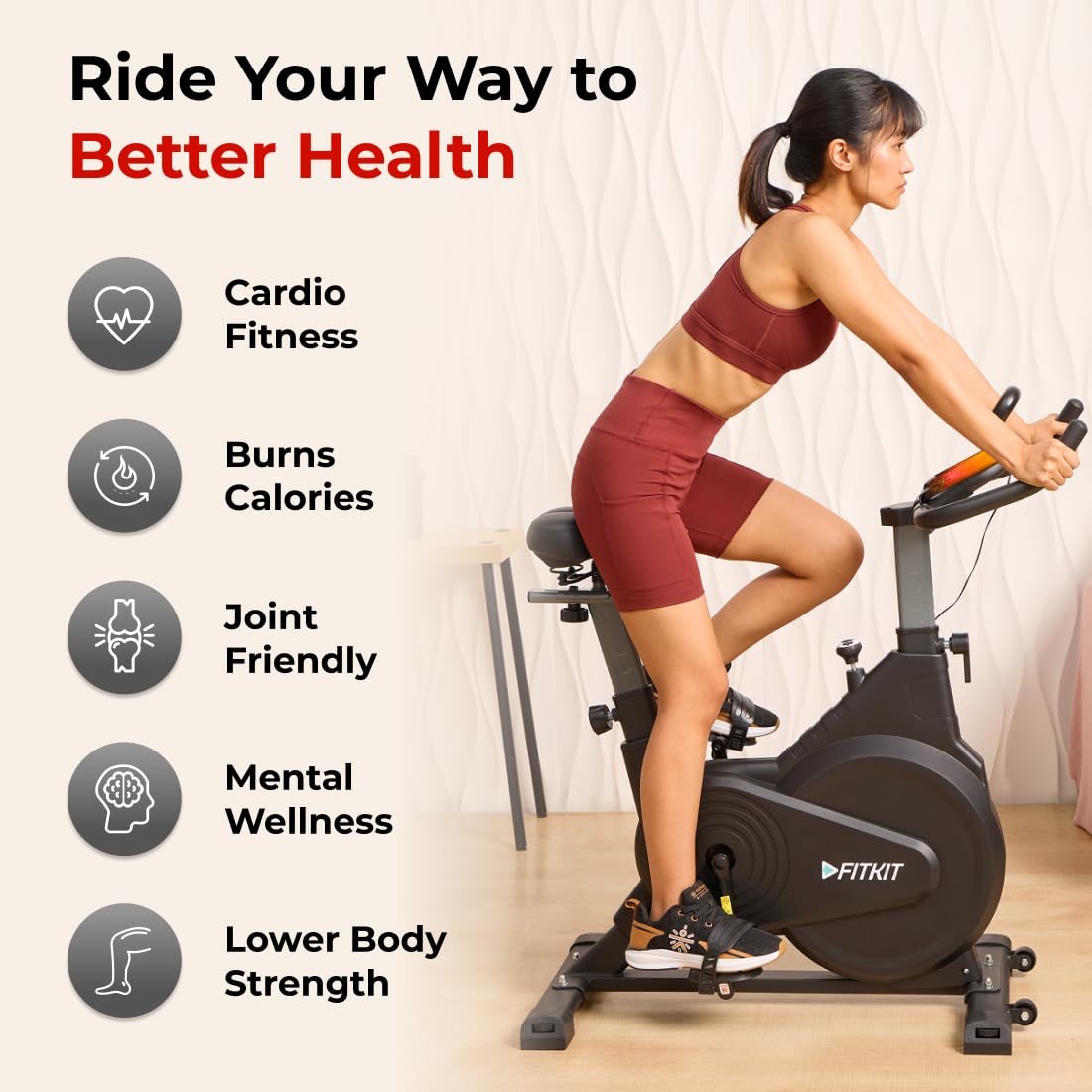 Fitkit by Cult FK7003 Spin Bike – 8 kg Flywheel, Adjustable Brake-Pad Resistance & LCD Monitor