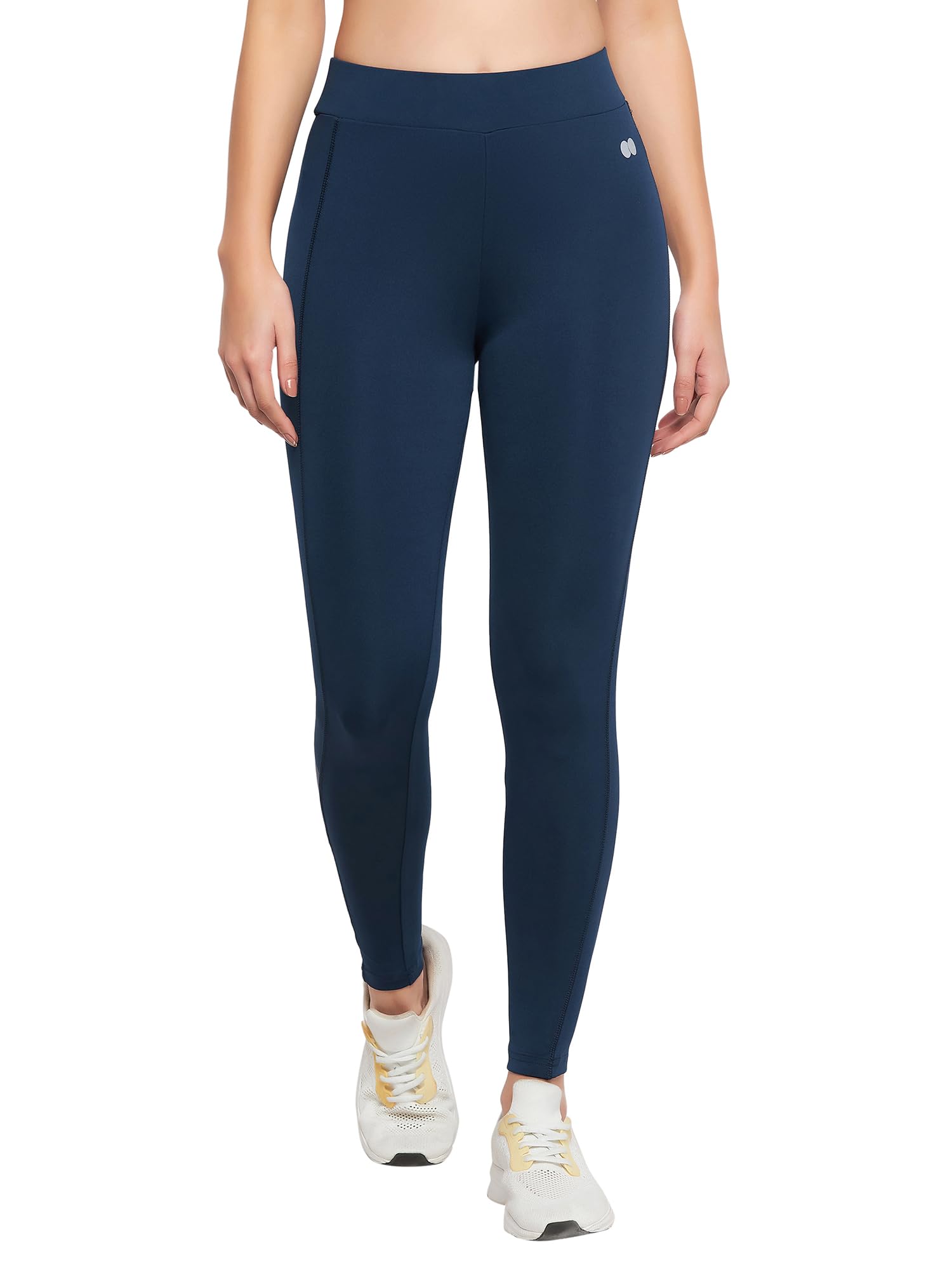 Clovia Blue Mid-Rise Polyester Track Leggings – Ankle Length (Model AB0049P03, L)