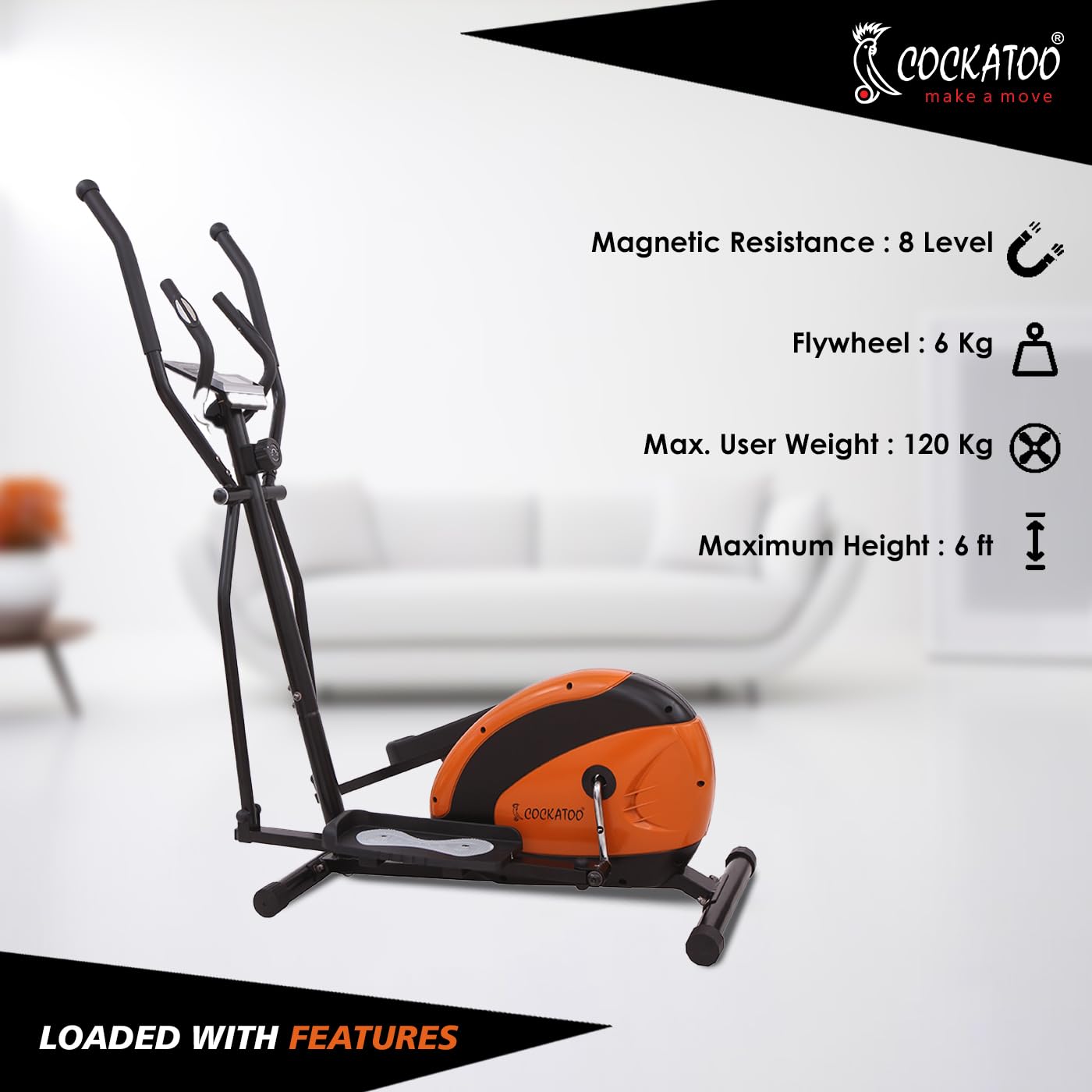 Cockatoo CE-03 Smart Series Elliptical Cross Trainer – 8 Magnetic Resistance Levels, 6 kg Flywheel, 120 kg Capacity