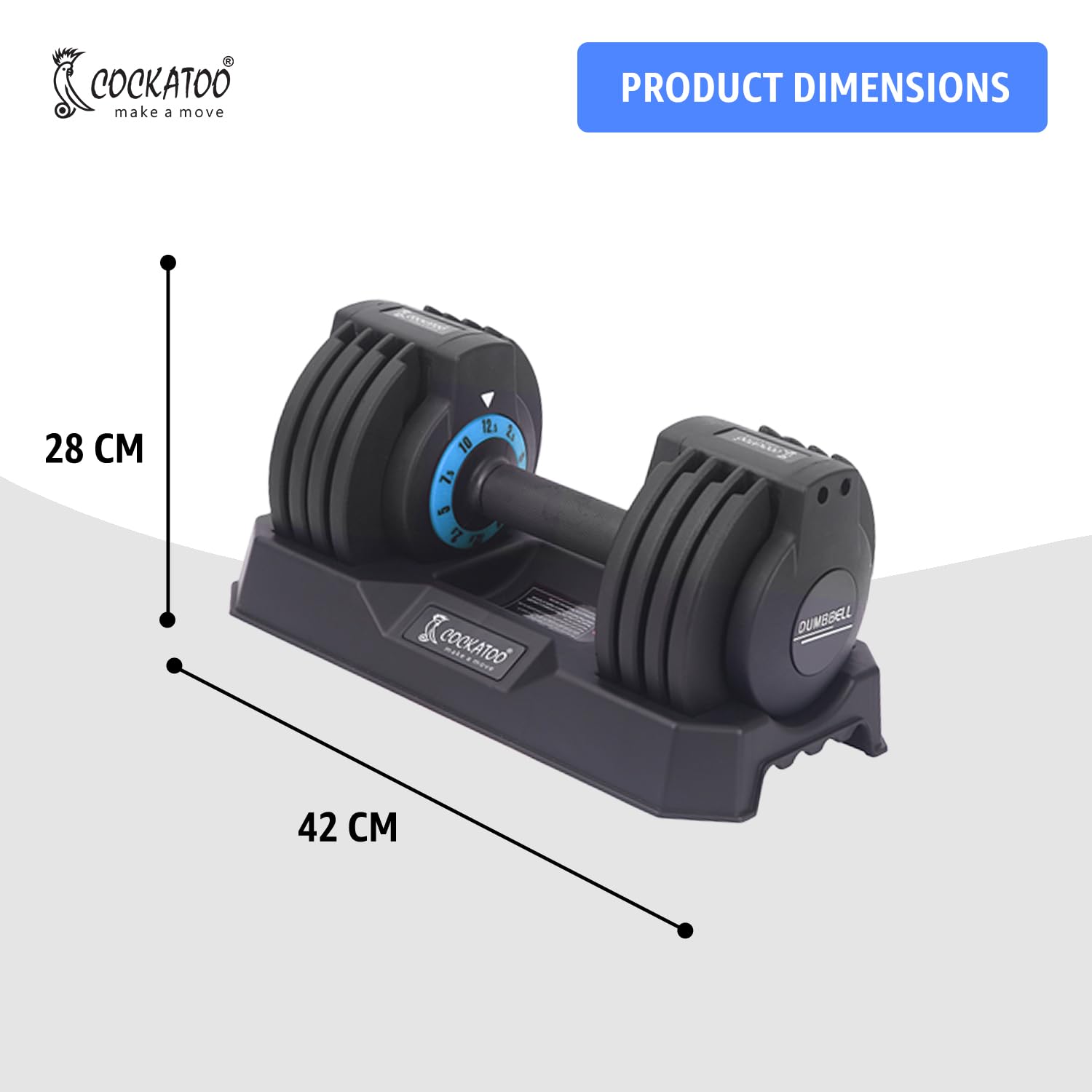 Cockatoo RDB01 Professional Adjustable Dumbbell – 2.5 kg to 12.5 kg Compact Strength Trainer