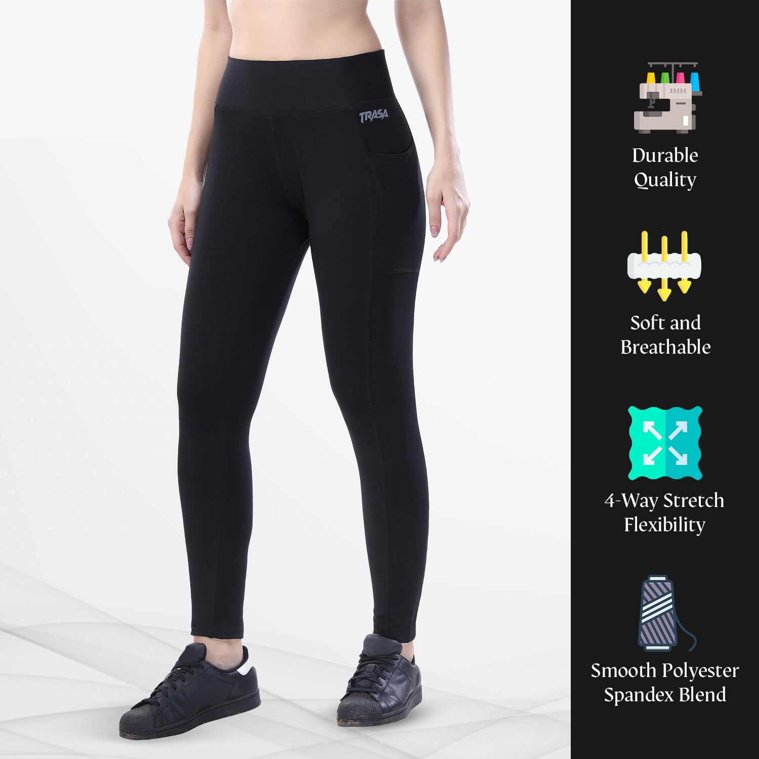 TRASA High-Waist Tummy-Control Yoga Leggings – 3 Pockets, 4-Way Stretch