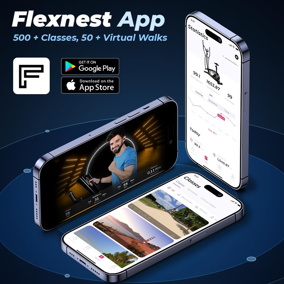 Flexnest Flextrainer EZ Bluetooth Elliptical – 8-Level Magnetic Resistance, 120 kg Capacity, App-Controlled Rides