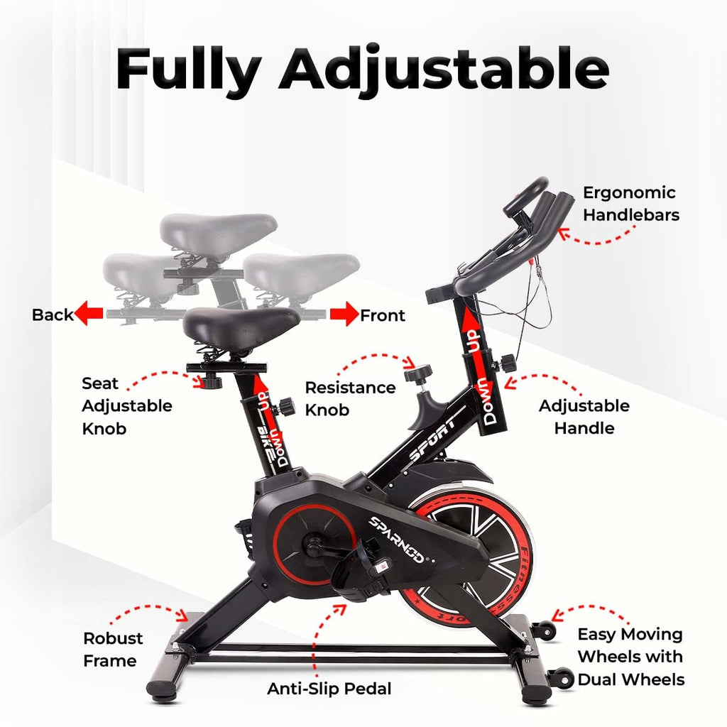 Sparnod Fitness SSB-08 Spin Bike – 8 kg Flywheel, Silent Belt Drive, LED Console