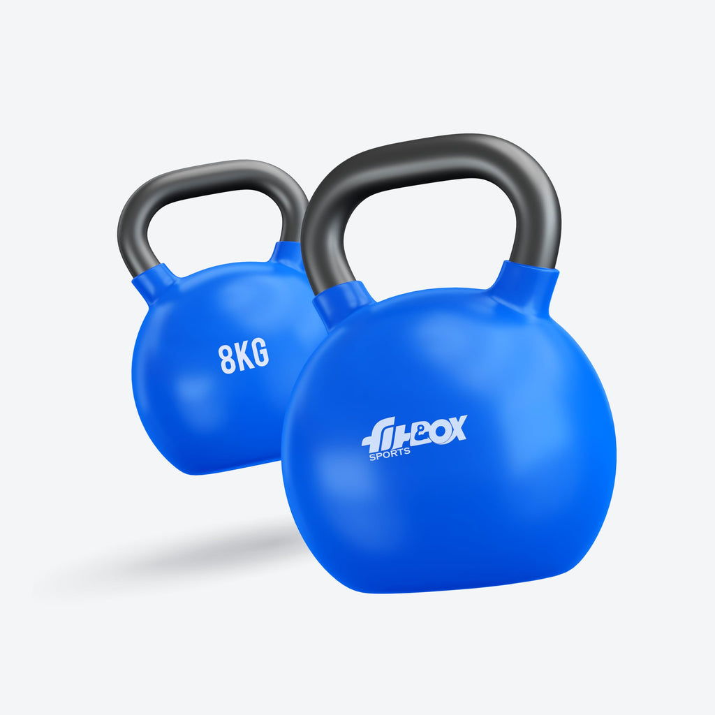 FitBox Sports Premium Kettlebell – 8kg, Blitz Blue – Durable Cast Iron Vinyl Coated Weight for Strength Training
