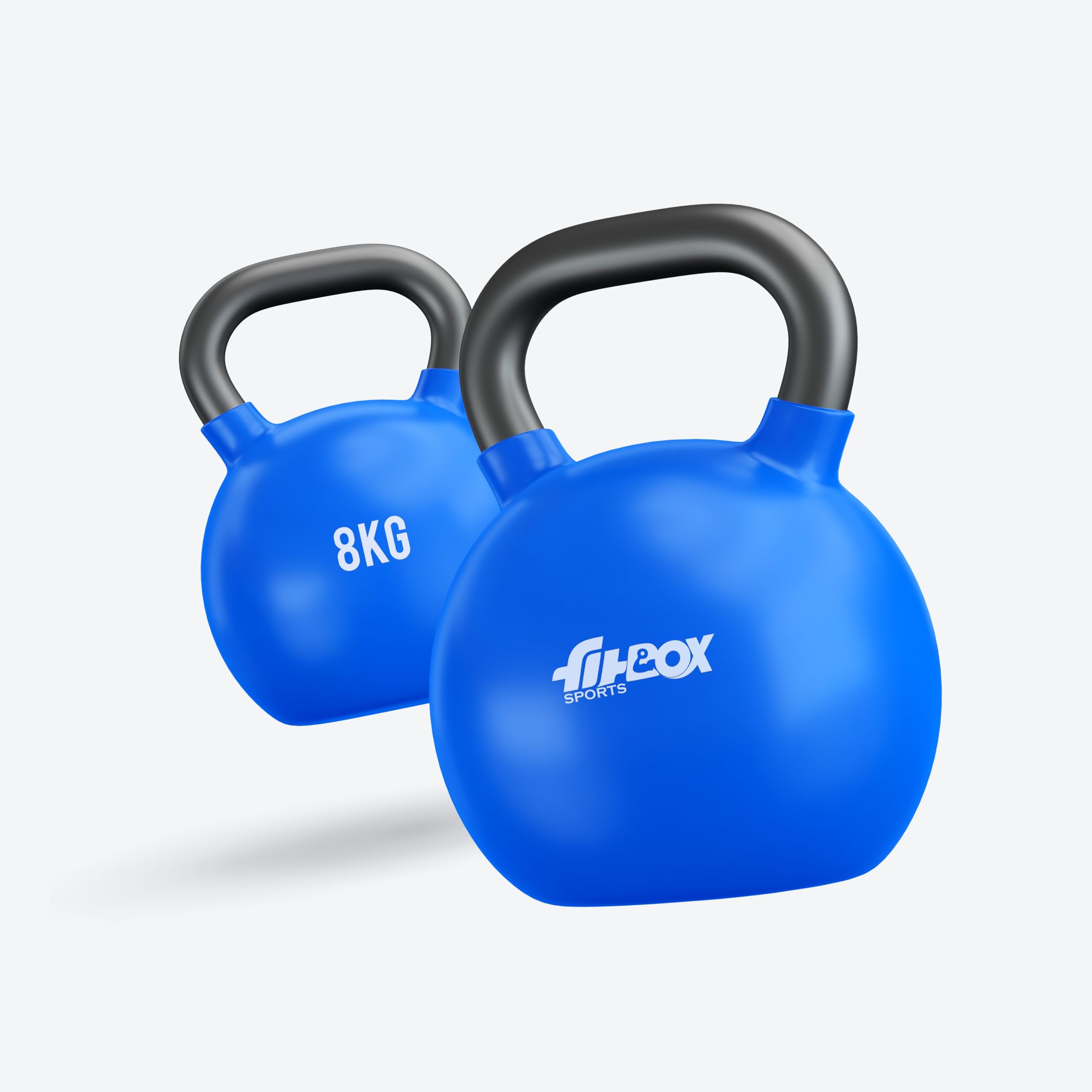FitBox Sports Premium Kettlebell – 8kg, Blitz Blue – Durable Cast Iron Vinyl Coated Weight for Strength Training