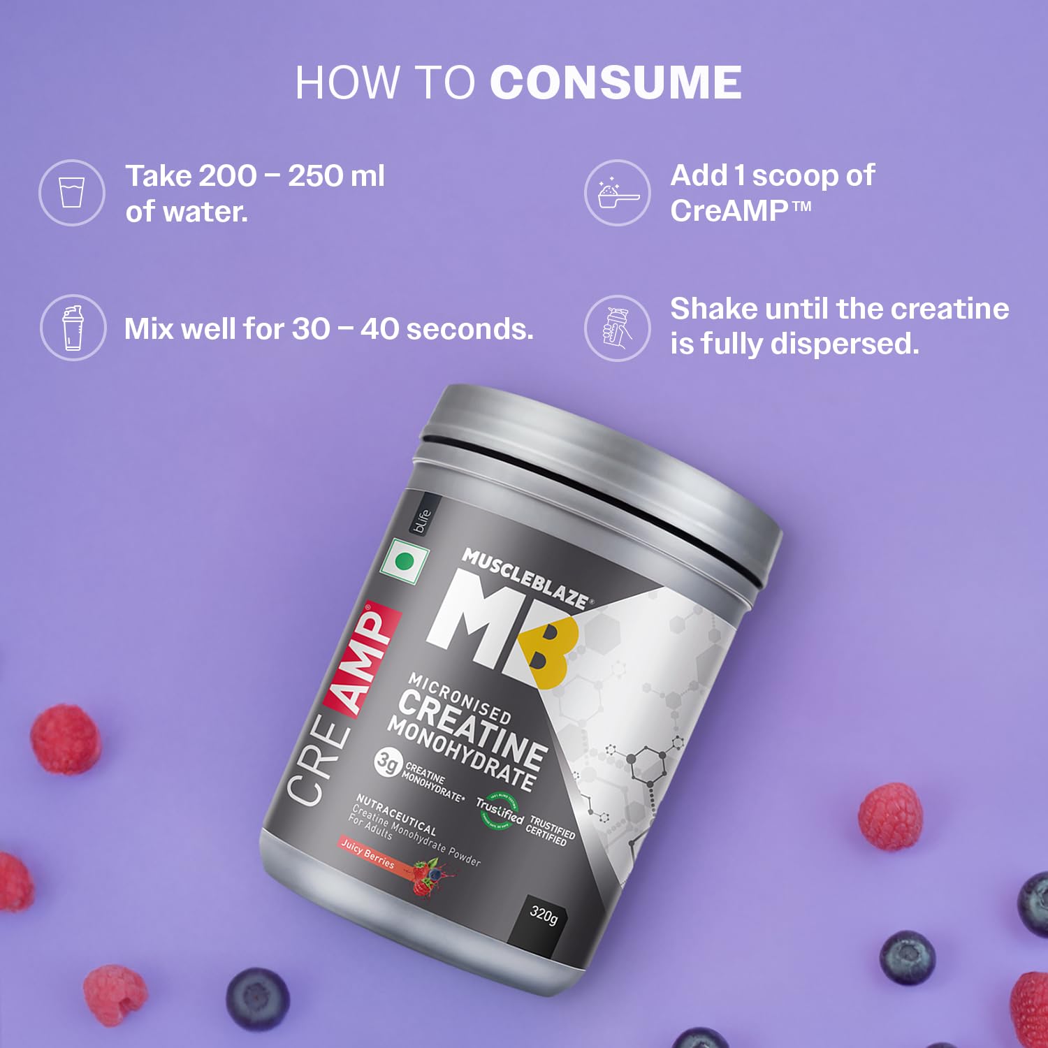 MuscleBlaze CreAMP Micronised Creatine Monohydrate – Trustified Certified, Unflavoured / Flavored, High Absorption Formula