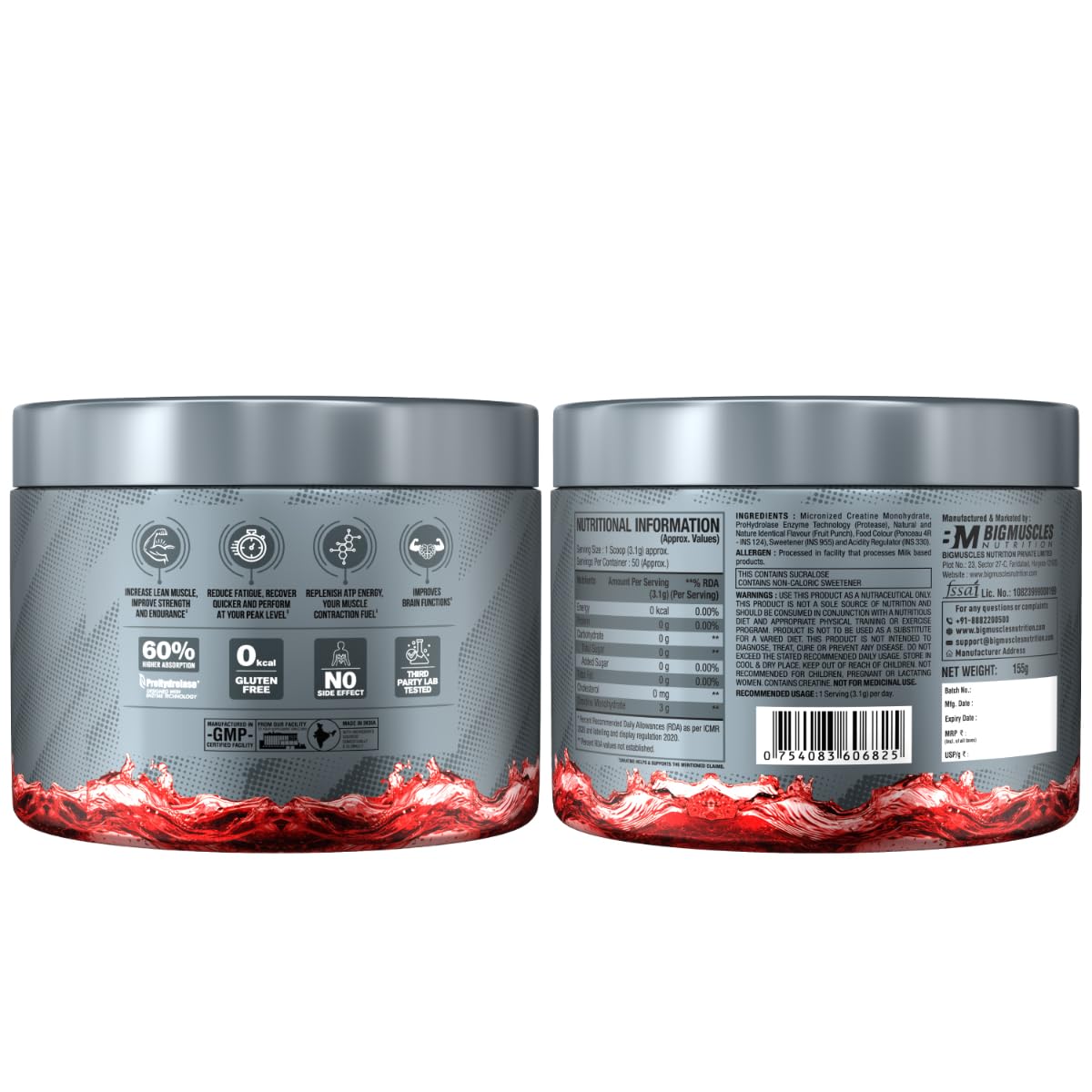 Bigmuscles Nutrition Micronised Creatine Monohydrate – 100 g Pure Creatine Powder (Approx. 33 Servings) – Strength • Recovery • Performance