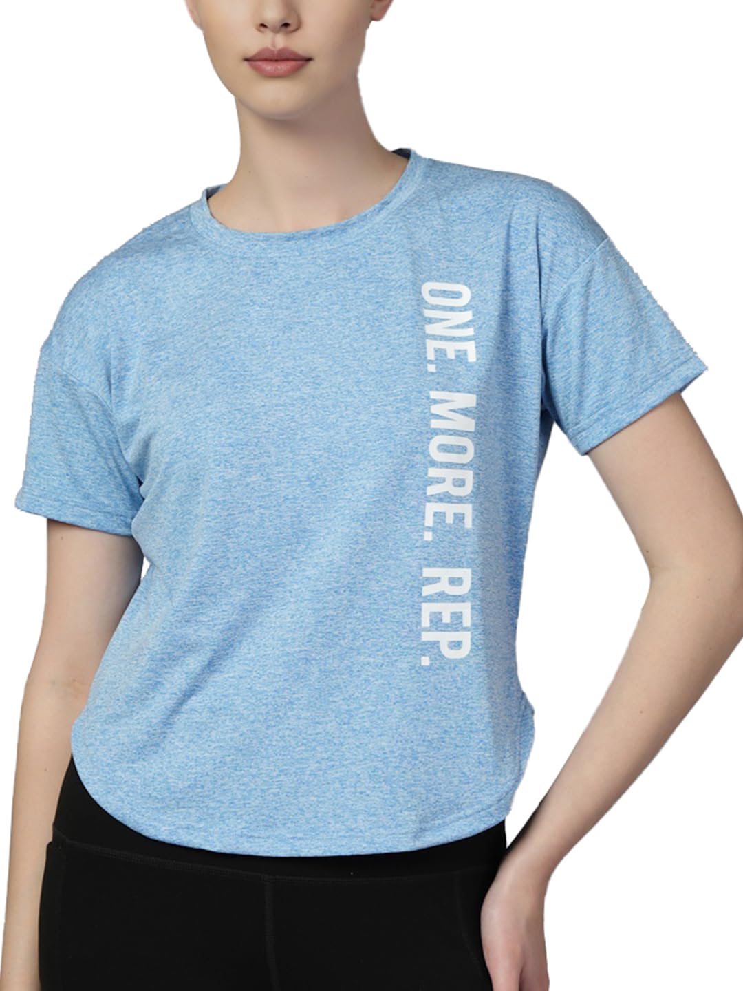 CHKOKKO Women’s Active Sports Wear Printed Apple Cut T-Shirt – Self Blue (Size L)