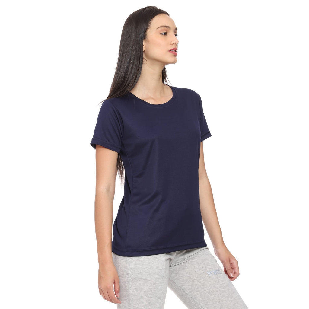 Urban Komfort Women's Navy Blue Split-Back Workout T-Shirt – Size 2XL