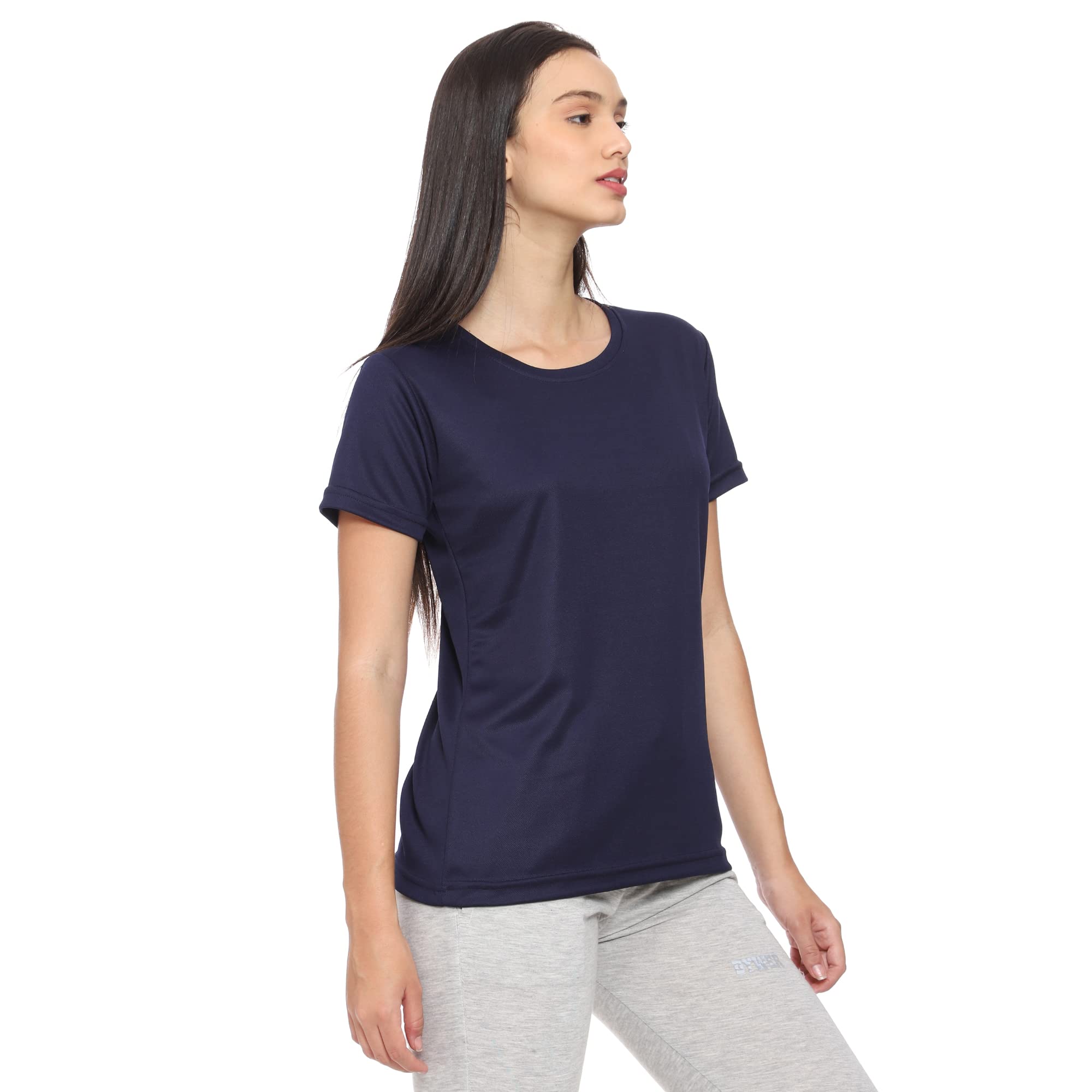 Urban Komfort Women's Navy Blue Split-Back Workout T-Shirt – Size 2XL
