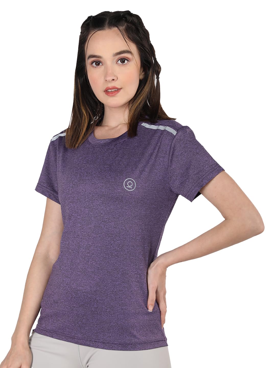 Chkokko Women's Selfpurple Active Sportswear Quick Dry Gym T-Shirt – Half Sleeve, Regular Fit
