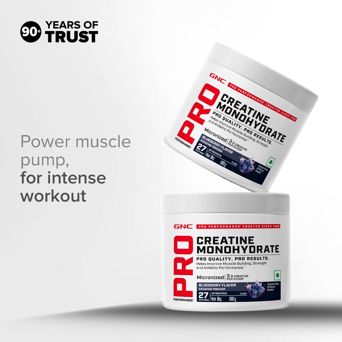 GNC Pro Performance Creatine Monohydrate – Blueberry Flavour | 100 g (3 g per Scoop) Micronized Creatine to Boost Energy, Strength & Muscle Volume