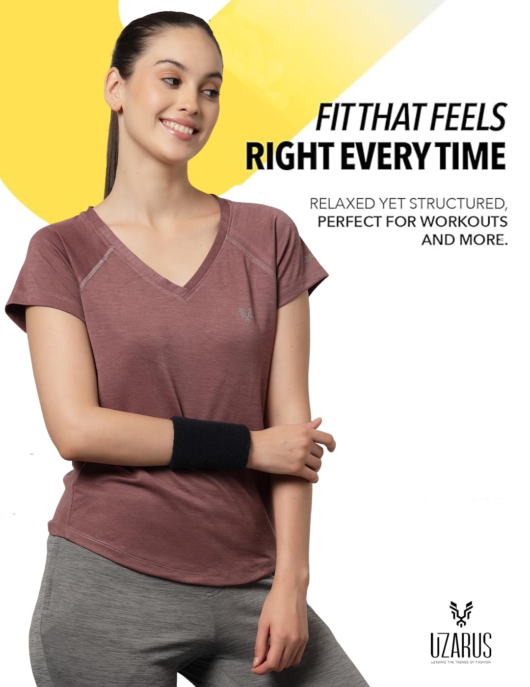 UZARUS Women's V-Neck Regular Fit Gym T-Shirt – Lavender