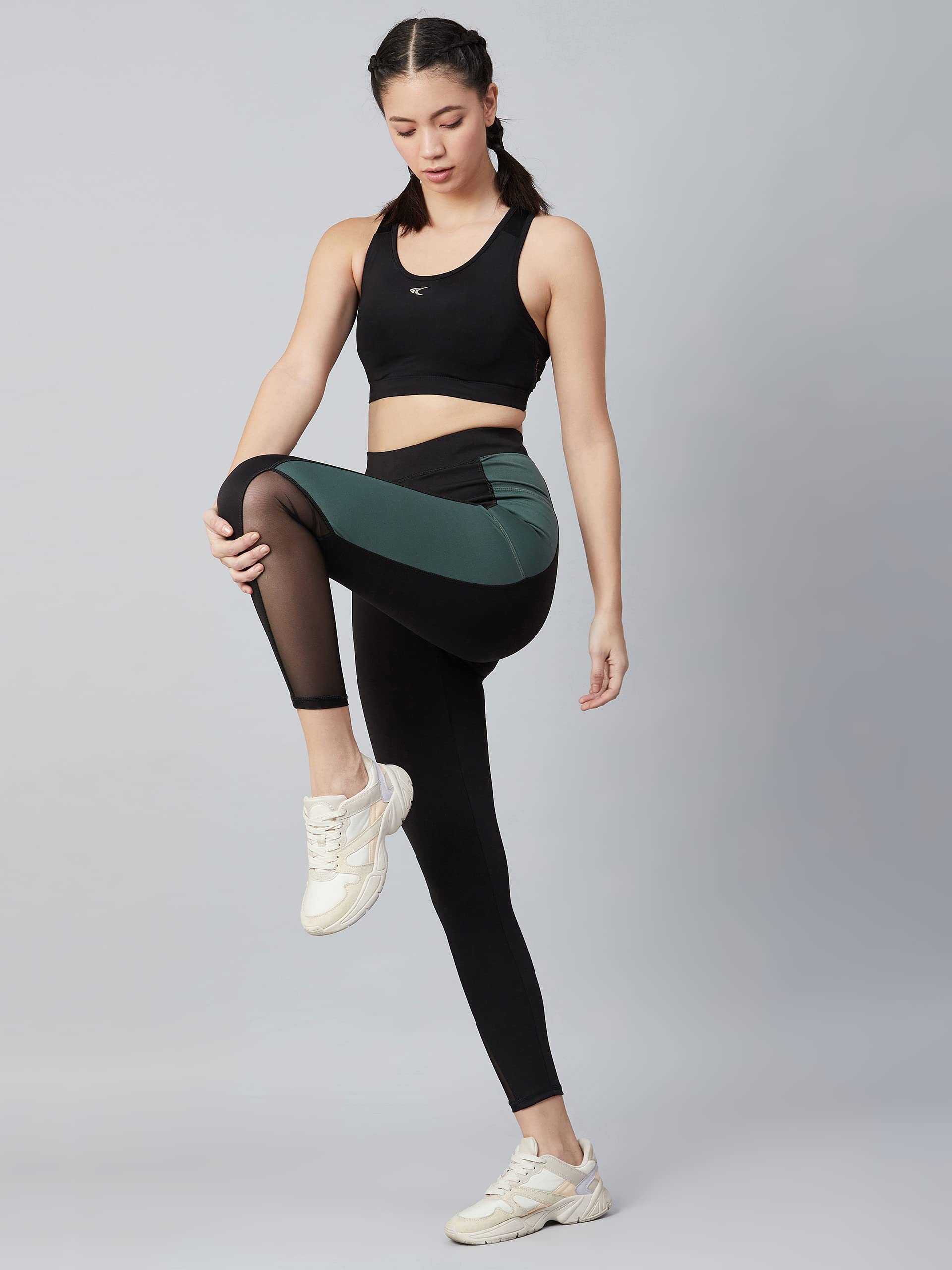 BLINKIN Women's High-Waist Stretchable Workout Leggings with Pockets in Black and Dark Green